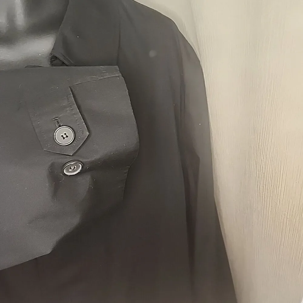 London Fog Men's Trench Coat SZ L Reg Black Cotton Removable Lining 34460